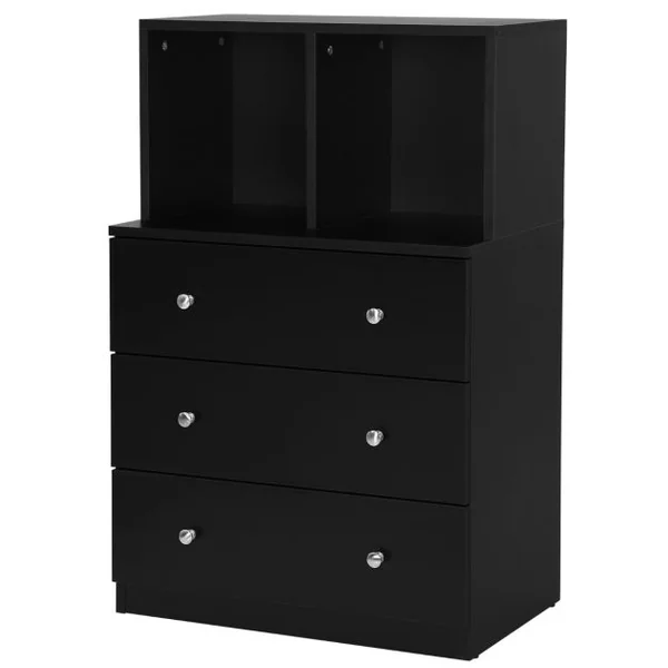 Commode Chambre Adulte avec 3 Tiroirs 2 Compartiments Meuble de Rangement en Bois pour Chambre Salon Entrée 60 x 40 x 94 cm Noir