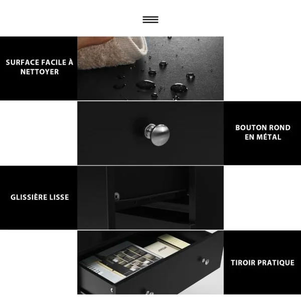 Commode Chambre Adulte avec 3 Tiroirs 2 Compartiments Meuble de Rangement en Bois pour Chambre Salon Entrée 60 x 40 x 94 cm Noir