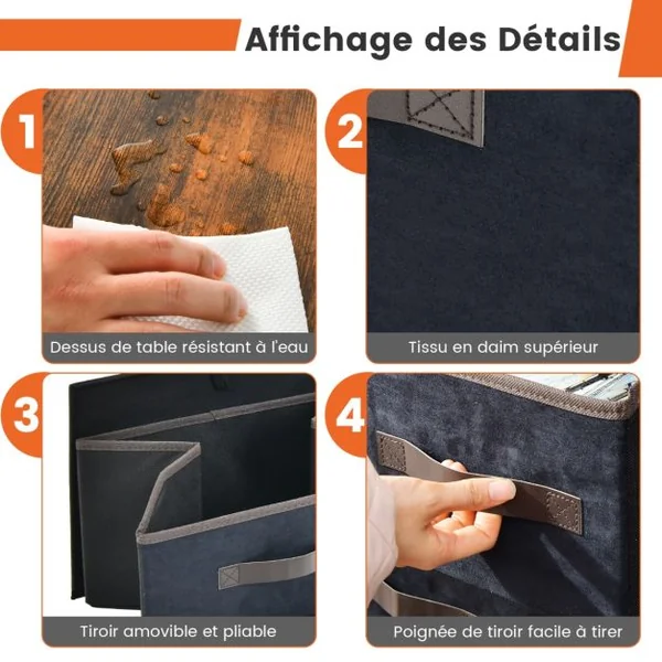 Commode en Tissu avec 5 Tiroirs 2 Étagères Commode meuble de rangement Cadre en Métal pour Salon Entrée 84 x 30 x 85 cm