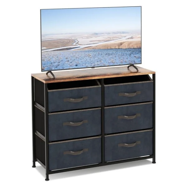 Commode en Tissu avec 6 Tiroirs Étagère Commode meuble de rangement Cadre en Métal pour Salon Entrée 80 x 30 x 71cm
