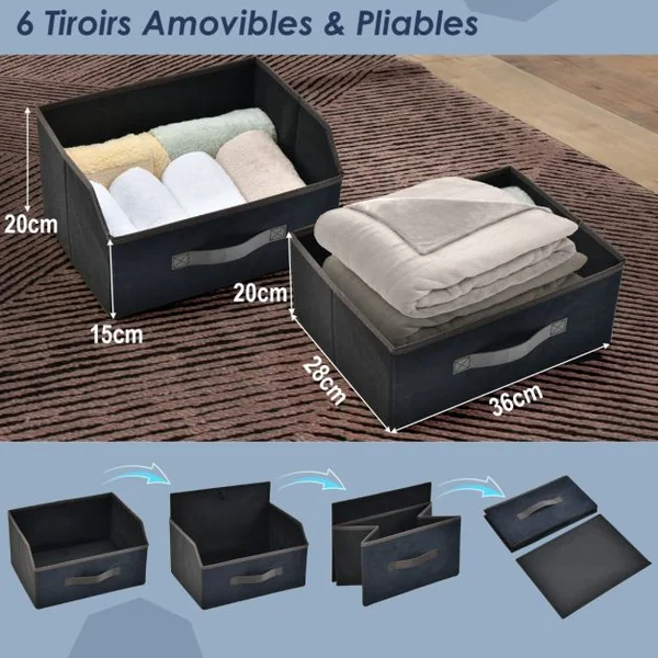 Commode en Tissu avec 6 Tiroirs Étagère Commode meuble de rangement Cadre en Métal pour Salon Entrée 80 x 30 x 71cm