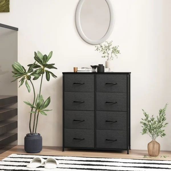 Commode en Tissu Organiseur de Rangement pour Vêtements avec 8 Tiroirs Commode Multifonctionnelle avec Kits Anti-basculement Noir