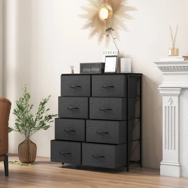 Commode en Tissu Organiseur de Rangement pour Vêtements avec 8 Tiroirs Commode Multifonctionnelle avec Kits Anti-basculement Noir