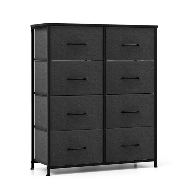 Commode en Tissu Organiseur de Rangement pour Vêtements avec 8 Tiroirs Commode Multifonctionnelle avec Kits Anti-basculement Noir