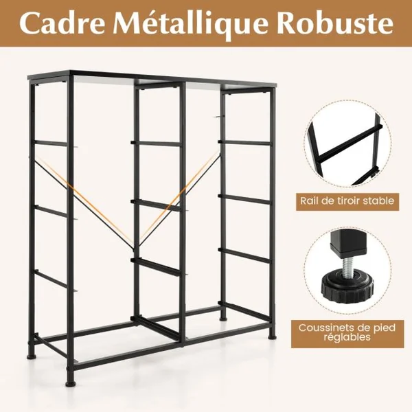 Commode en Tissu Organiseur de Rangement pour Vêtements avec 8 Tiroirs Commode Multifonctionnelle avec Kits Anti-basculement Noir