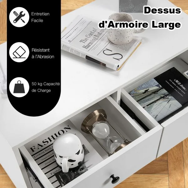 Commode Moderne à 4 Tiroirs Commode de Rangement en Bois avec Kits Anti-renversement Organisateur de Rangement Utilitaire Blanc