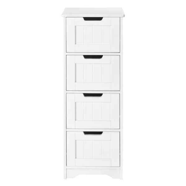 Commode Salle de Bain 4 Tiroirs Meuble Salle de Bain Blanc Meuble de Rangement Kit Anti-renversement Inclus Blanc