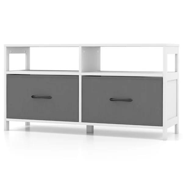 Commode à 2 Tiroirs Tissu 2 Étagères Ouvertes Meuble de Rangement de Chambre Salon Couloirs Entrées 100 x 30 x 53 cm Blanc
