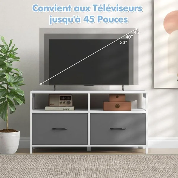 Commode à 2 Tiroirs Tissu 2 Étagères Ouvertes Meuble de Rangement de Chambre Salon Couloirs Entrées 100 x 30 x 53 cm Blanc