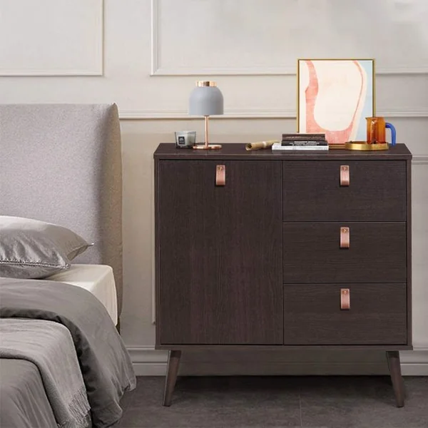 Commode à 3 Tiroirs avec Porte Hauteur Réglable Meuble Scandinave pour Salon Bureau Chambre Entrée 80 x 39,5 x 80,5CM Marron