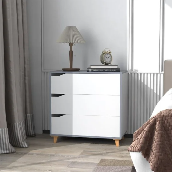 Commode à 3 Tiroirs Commode Moderne à 3 Tiroirs Poignée Intégrée de Grande Capacité de Stockage Dispositif Anti-basculement Armoire Blanc/Gris
