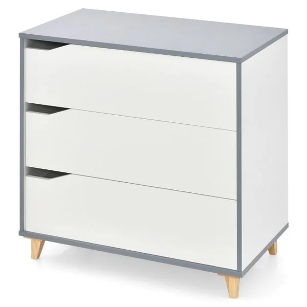 Commode à 3 Tiroirs Commode Moderne à 3 Tiroirs Poignée Intégrée de Grande Capacité de Stockage Dispositif Anti-basculement Armoire Blanc/Gris