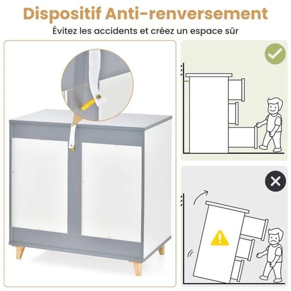 Commode à 3 Tiroirs Commode Moderne à 3 Tiroirs Poignée Intégrée de Grande Capacité de Stockage Dispositif Anti-basculement Armoire Blanc/Gris