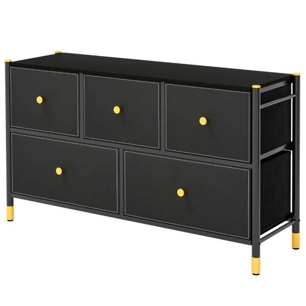 Commode à 5/6/8 Tiroirs en Tissu avec Cadre en Métal Large Commode Armoire de Rangement Autoportante pour Salon Placard Couloir Noire