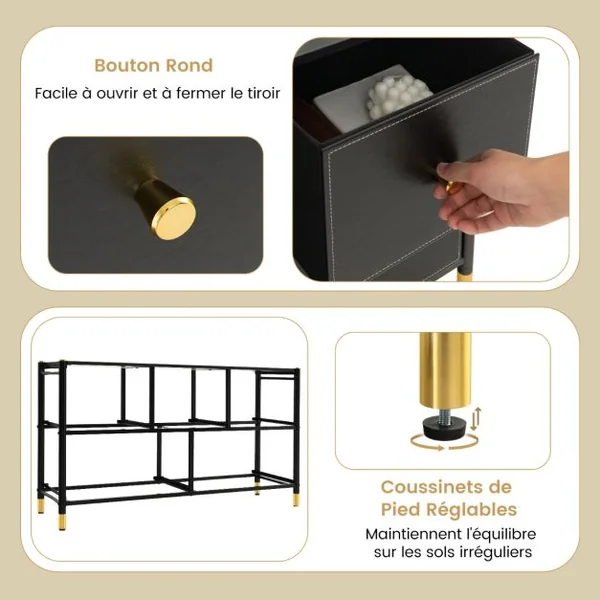 Commode à 5/6/8 Tiroirs en Tissu avec Cadre en Métal Large Commode Armoire de Rangement Autoportante pour Salon Placard Couloir Noire