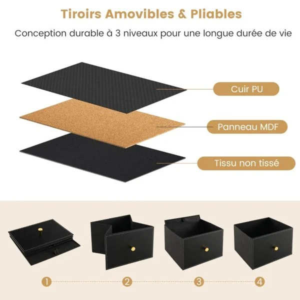 Commode à 5/6/8 Tiroirs en Tissu avec Cadre en Métal Large Commode Armoire de Rangement Autoportante pour Salon Placard Couloir Noire