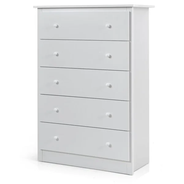 Commode à 5 Tiroirs Robuste Commode de Rangement avec Rails Coulissants Lisses Armoire de Rangement pour Chambre 80X40X115 CM Blanc