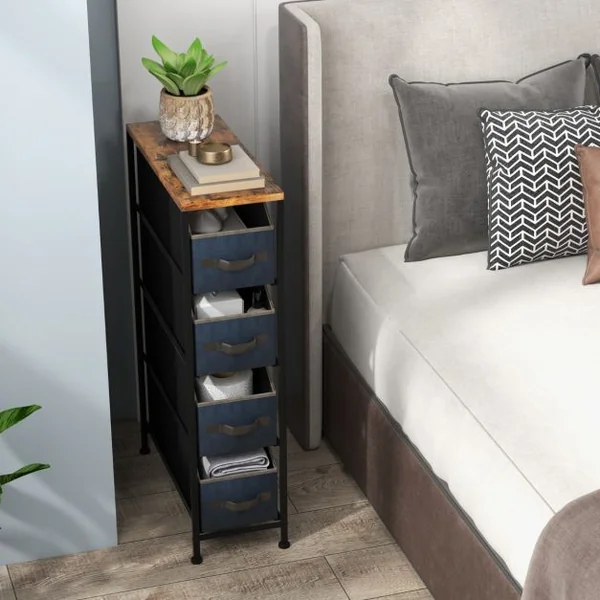 Commode Étroite avec 4 Tiroirs en Tissu Petit Meuble 20 CM de Largeur avec Cadre en Métal Meuble Tiroir Rangement