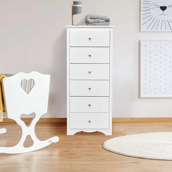Commode Étroite à 6 Tiroirs Commode Haute avec 6 Tiroirs Meuble à 6 Tiroirs pour Chambre Cadre Durablepour Chambre Salon Bureau Blanc