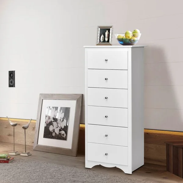 Commode Étroite à 6 Tiroirs Commode Haute avec 6 Tiroirs Meuble à 6 Tiroirs pour Chambre Cadre Durablepour Chambre Salon Bureau Blanc