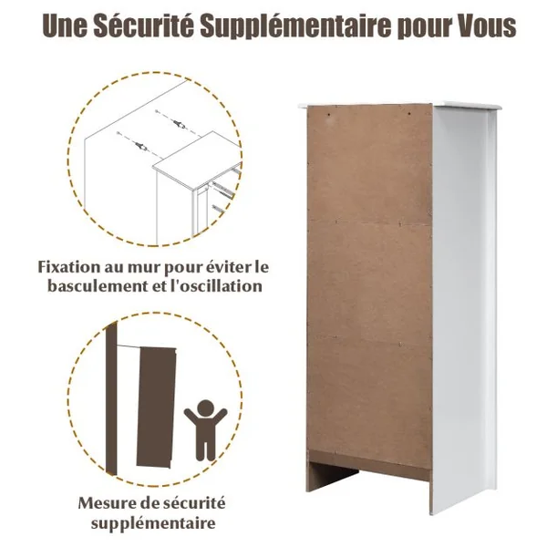 Commode Étroite à 6 Tiroirs Commode Haute avec 6 Tiroirs Meuble à 6 Tiroirs pour Chambre Cadre Durablepour Chambre Salon Bureau Blanc