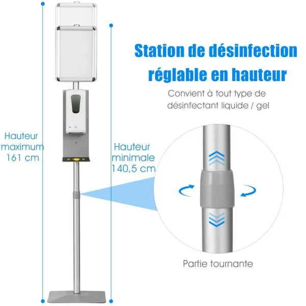 Costeay Distributeur de Gel Hydroalcoolique Antibactérien et Savon sans Contact avec Capteur Infrarouge pour Ecoles Lieux Publics