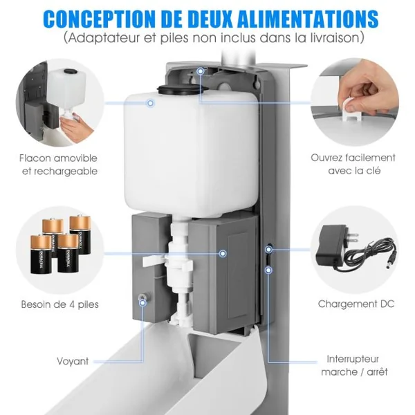 Costeay Distributeur de Gel Hydroalcoolique Antibactérien et Savon sans Contact avec Capteur Infrarouge pour Ecoles Lieux Publics