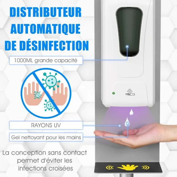 Costeay Distributeur de Gel Hydroalcoolique Antibactérien et Savon sans Contact avec Capteur Infrarouge pour Ecoles Lieux Publics