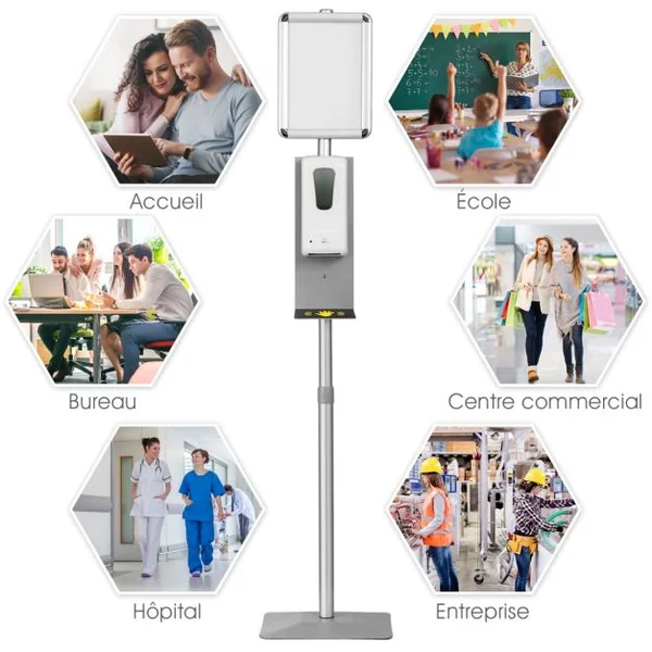 Costeay Distributeur de Gel Hydroalcoolique Antibactérien et Savon sans Contact avec Capteur Infrarouge pour Ecoles Lieux Publics