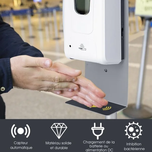 Costeay Distributeur de Gel Hydroalcoolique Antibactérien et Savon sans Contact avec Capteur Infrarouge pour Ecoles Lieux Publics