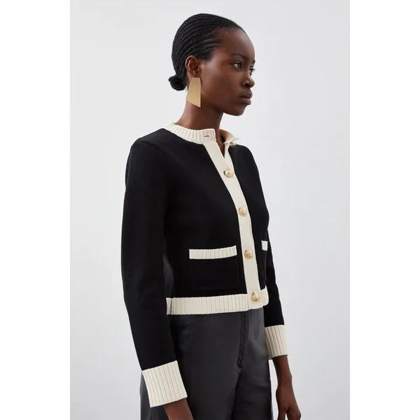 Cotton Cropped Knit Boxy Cardigan