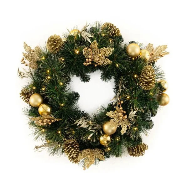 Couronne de Noël Artificielle Pré-éclairée Ø 60cm Décoration de Noël avec 35 Lumières LED Blanc Chaud