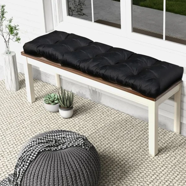 Coussin Banc Extérieur Intérieur 132x49x15 CM pour Bancs de Jardin Coussin Salon de Jardin Extérieur Coton PP Doux Matelas Noir