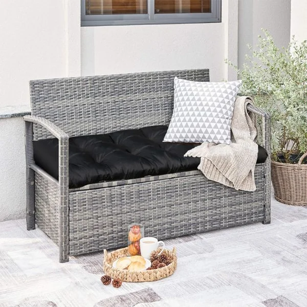 Coussin Banc Extérieur Intérieur 132x49x15 CM pour Bancs de Jardin Coussin Salon de Jardin Extérieur Coton PP Doux Matelas Noir