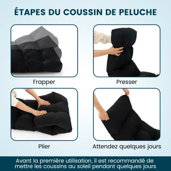 Coussin Banc Extérieur Intérieur 132x49x15 CM pour Bancs de Jardin Coussin Salon de Jardin Extérieur Coton PP Doux Matelas Noir