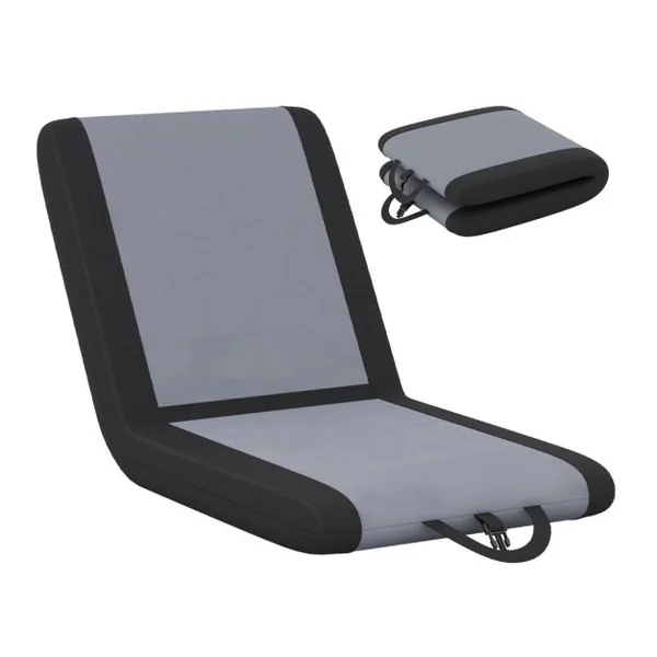 Coussin de Siège Siège de Stade Rembourré Support Dorsal et 6 Positions d'Inclinaison Chaise Pliable avec Poignée de Transport Gris