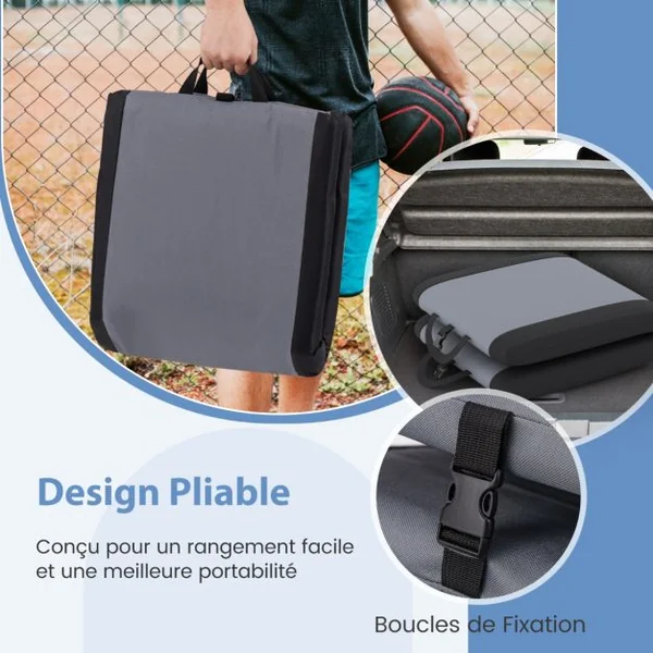 Coussin de Siège Siège de Stade Rembourré Support Dorsal et 6 Positions d'Inclinaison Chaise Pliable avec Poignée de Transport Gris