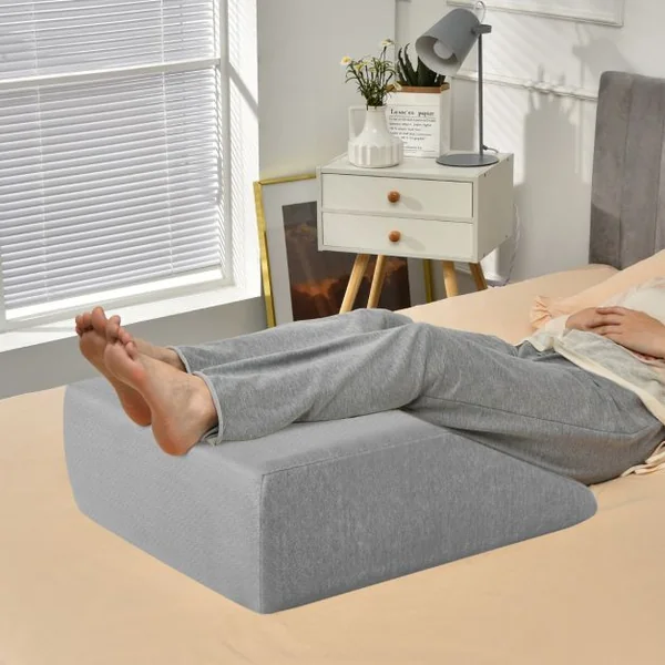 Coussin d’Élévation pour Jambes en Mousse à Mémoire de Forme avec Housse pour Soulager Douleurs de la Hanche et du Genou Blanc/Gris