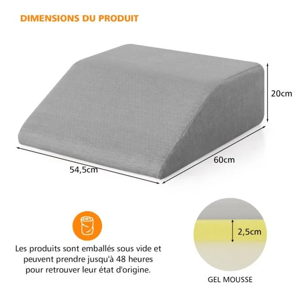 Coussin d’Élévation pour Jambes en Mousse à Mémoire de Forme avec Housse pour Soulager Douleurs de la Hanche et du Genou Blanc/Gris