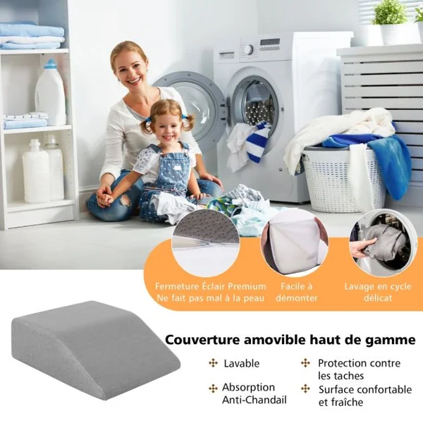 Coussin d’Élévation pour Jambes en Mousse à Mémoire de Forme avec Housse pour Soulager Douleurs de la Hanche et du Genou Blanc/Gris