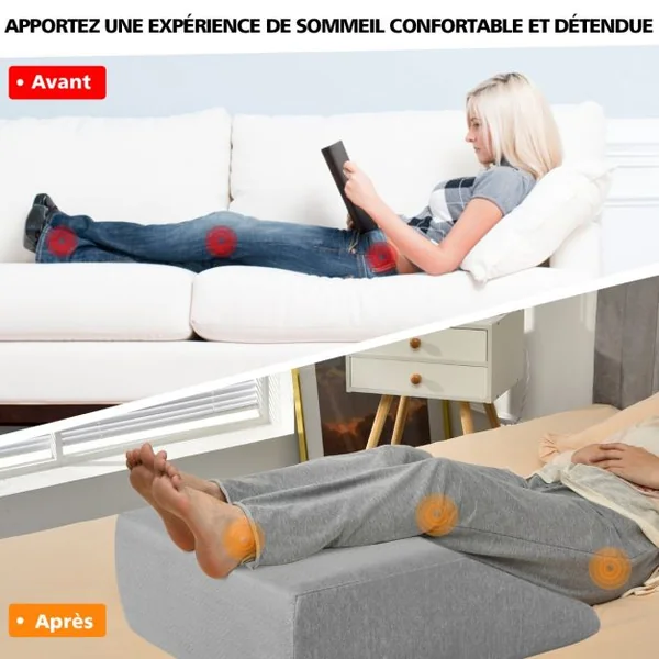 Coussin d’Élévation pour Jambes en Mousse à Mémoire de Forme avec Housse pour Soulager Douleurs de la Hanche et du Genou Blanc/Gris