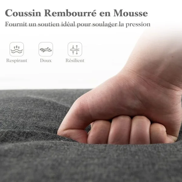 Coussin pour Chaise Longue d'Extérieur Coussin pour Meuble de Patio Sangles de Fixation à Crochets et Boucles Coussin Pliable Beige/Gris