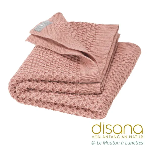 Couverture bébé en laine mérinos Bio - Maille nid d'abeille - DISANA