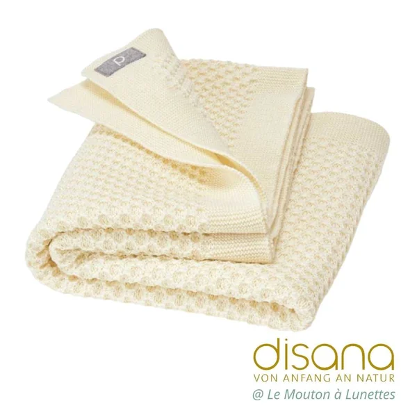 Couverture bébé en laine mérinos Bio - Maille nid d'abeille - DISANA