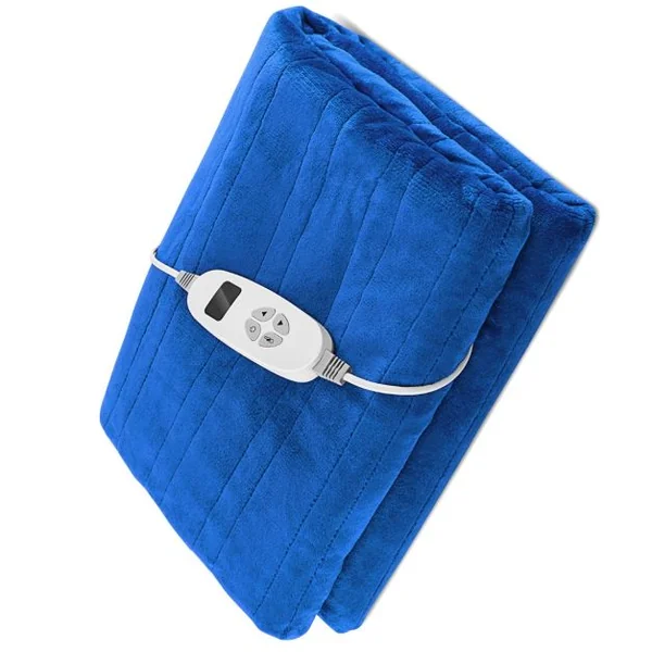 Couverture Chauffante 162x131,5 cm Minuterie 9 Heures Arrêt Automatique 9 Réglages de Chaleur Contrôleur en Flanelle Bleu