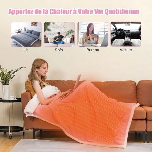 Couverture Chauffante Electrique 160x131cm 9 Températures Minuterie D'arrêt Automatique Couverture Double Face Gris