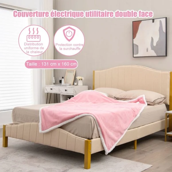 Couverture Chauffante Electrique 160x131cm 9 Températures Minuterie D'arrêt Automatique Couverture Double Face Gris