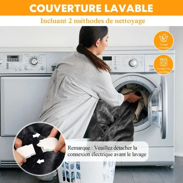 Couverture Chauffante Electrique avec Télécommande à Double Commande Réglages de Chaleur Minuterie 9 Heures Gris