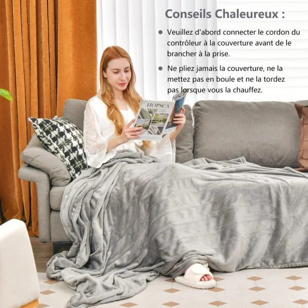 Couverture Chauffante Électrique 150x200cm 4 Niveaux de Chauffage Télécommande Minuterie D'arrêt Automatique 8H Lavable en Machine Rouge