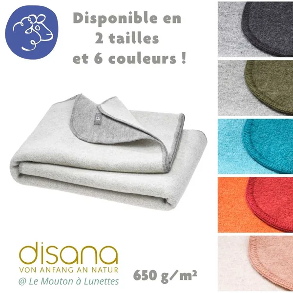 Couverture double-face en laine bouillie Bio - DISANA - 2 tailles